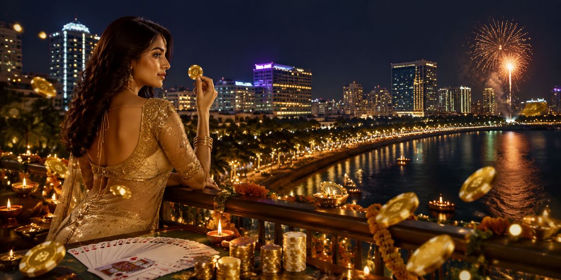Festive street with people celebrating Teen Patti in Bangalore